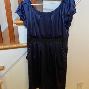 Phoebe Couture Navy Satin Dress with Zipper Accents Size 12